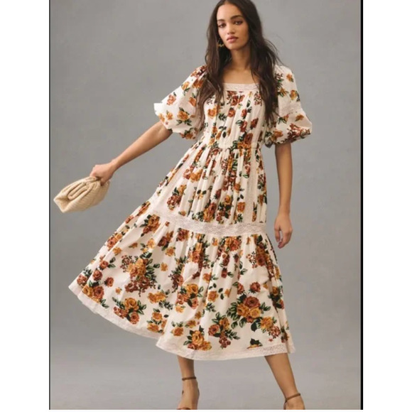 MILLE Resort Talitha Dress Boho Floral Peasant Cottage Milkmaid Fits a Small